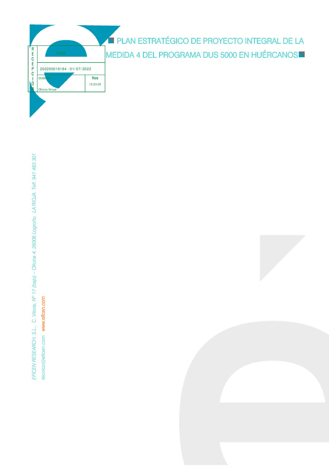 Plan Estratégico Proyecto Integral Medida 4 Programa Dus 5000 Huércanos